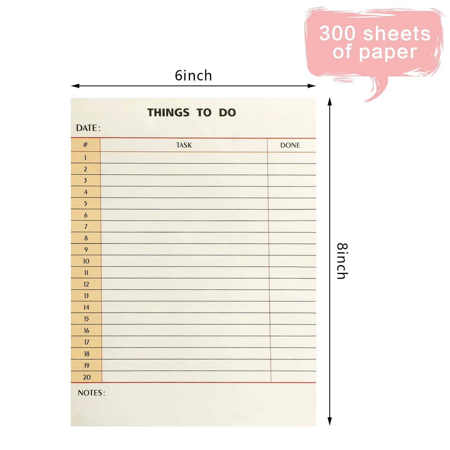 Spakon 300 Sheets Daily to Do List Notepad Notebook Library Card to Do Planner Checklist Memo Writing Pad Schedule Reminder Office Homework Planner for Task, 6" x 8(Retro,Beige)