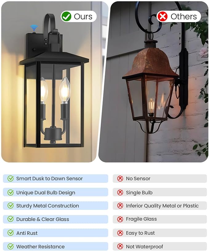SHIMR Dusk to Dawn Outdoor Lighting, Large Exterior Light Fixture Wall Mount Waterproof Outdoor Wall Light Outside Lights for House Porch Garage Patio