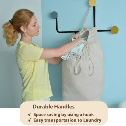 MCleanPin Washable Laundry Bags with Handles,140L Dirty Clothes Storage for College Dorm & Travel,2 Pack (Beige)
