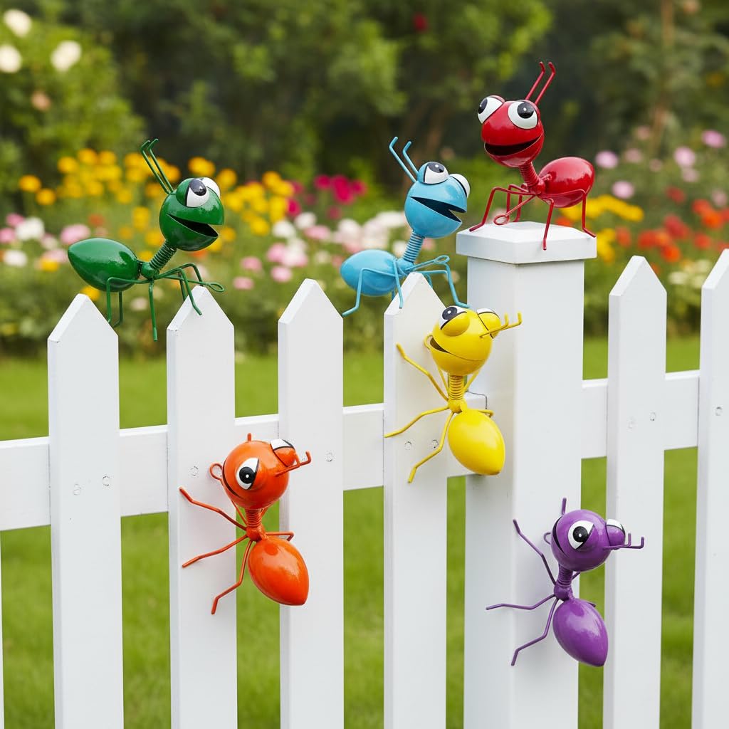 Cruis Cuka Metal Yard Art Garden Decor for Outside Cute Ants Yard Decorations Outdoor Lawn Ornaments Backyard Gifts for Mom - Set of 6