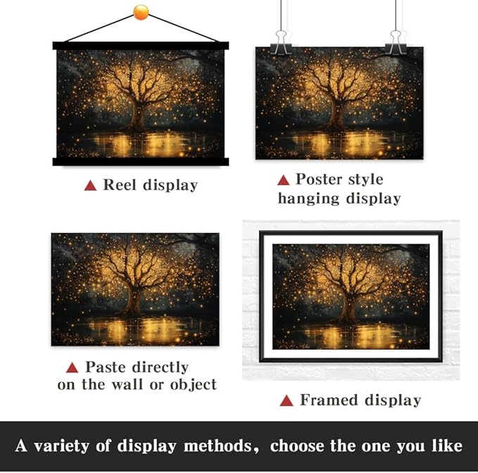 Yesad Tree of Life Canvas Wall Art, Spiritual Wall Art Fairy Lights Prints Landscape Painting Wall Décor for Living Room Bedroom Farmhouse Housewarming Gift (Unframed,12”x8”, Tree7)