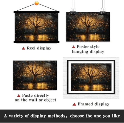 Yesad Tree of Life Canvas Wall Art, Spiritual Wall Art Fairy Lights Prints Landscape Painting Wall Décor for Living Room Bedroom Farmhouse Housewarming Gift (Unframed,30”x20”, Tree7)