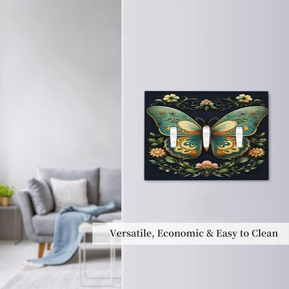 Butterfly Ornate with Flower Light Switch Covers 3 Gang Triple Toggle Wall Plate Decorative Switchplate Electrical Faceplate for Farmhouse Living Decor