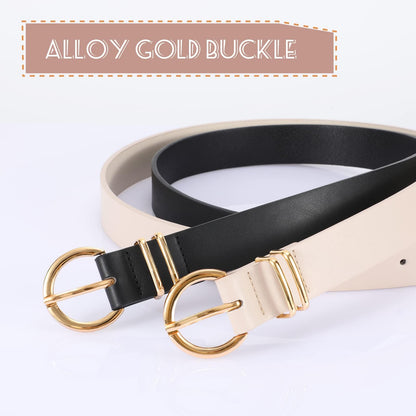 VONMELLI 2 Pack Women's Leather Belts for Jeans Pants Fashion Gold Buckle Ladies Belt Beige Brown M