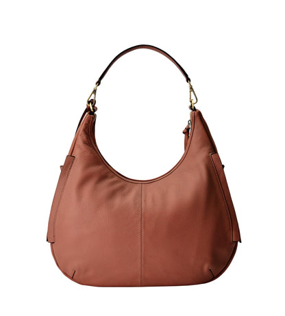 DANEAULT Large Hobo Bag – The Wendy - Italian Pebbled Leather Bag for Women - Convertible & Removable Straps - With Removable Front Pouch - Sleek Crossbody & Shoulder Bag - Women's Handbag - Chestnut