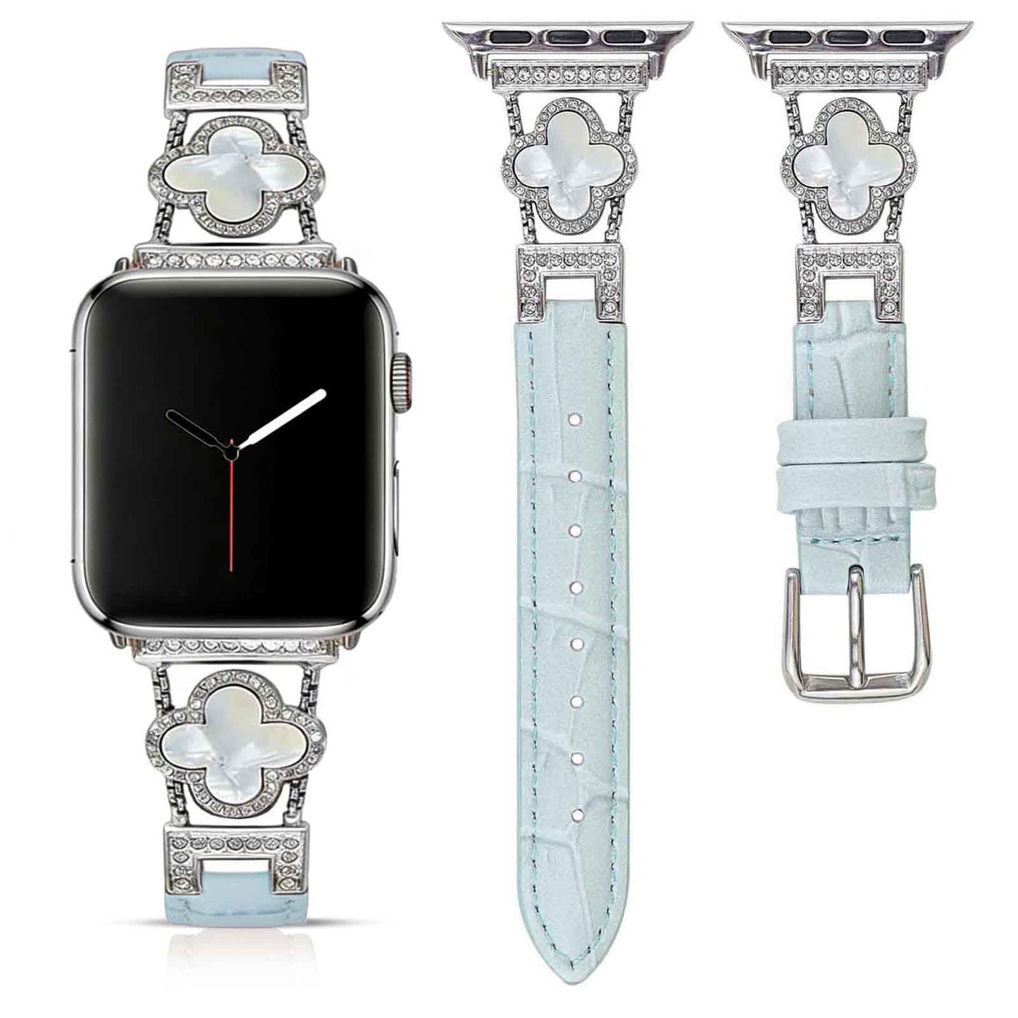 Nixiamy Four-Leaf Clover Thin Leather Bands Compatible with Apple Watch Bands 38/40/41/42mm,Alligator Leather Bracelet for Apple Watch Watch Series 10 9 8 7 6 5 4 3 2 1 SE Ultra for Women