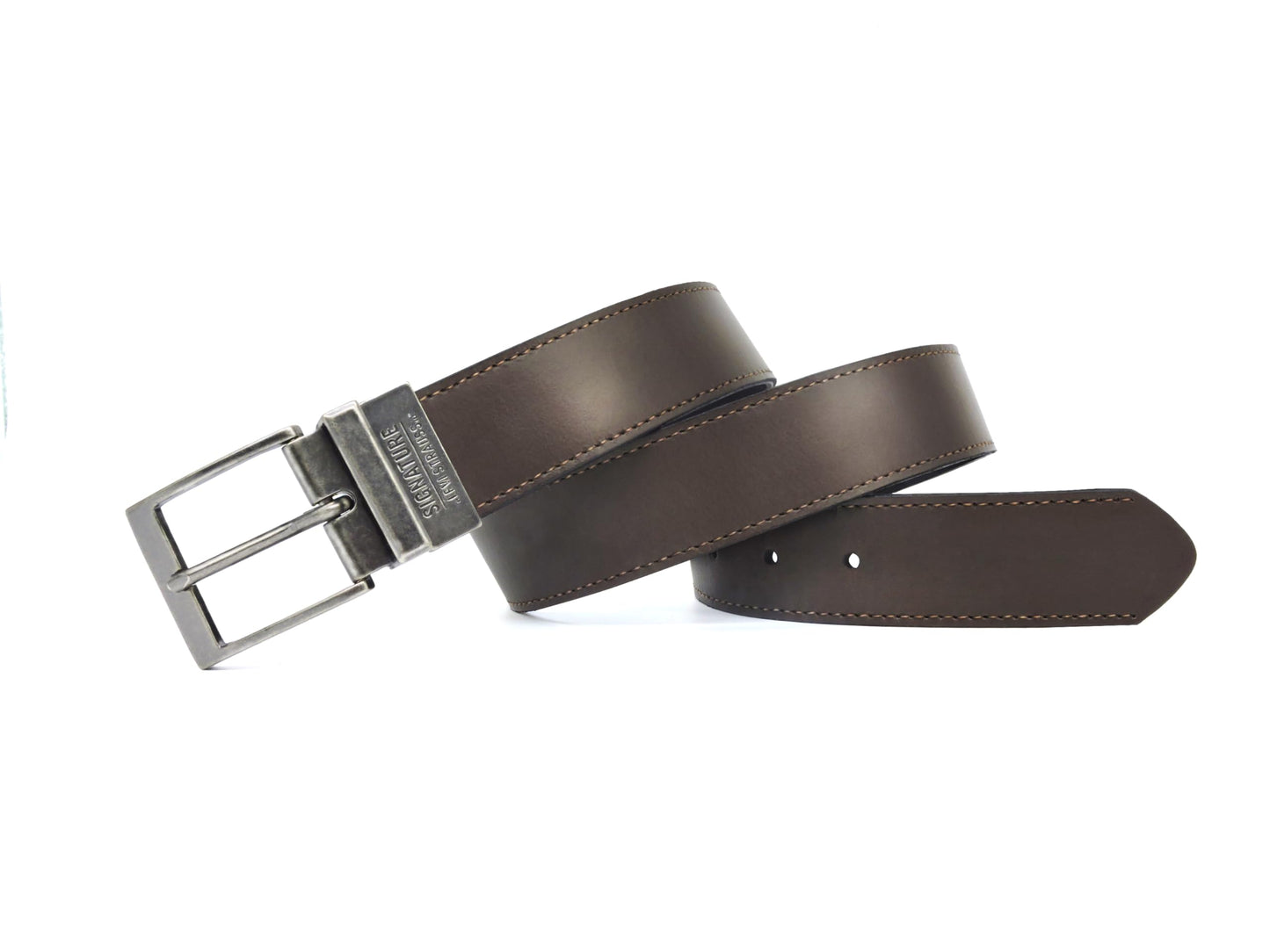 Levi Strauss Signature - Premium Leather Reversible Belt for Men for Jeans, Work, Dress & Casual pants | Cinturon Para Hombre (Brown/Black/Stitch Creased Edge, 46-48)