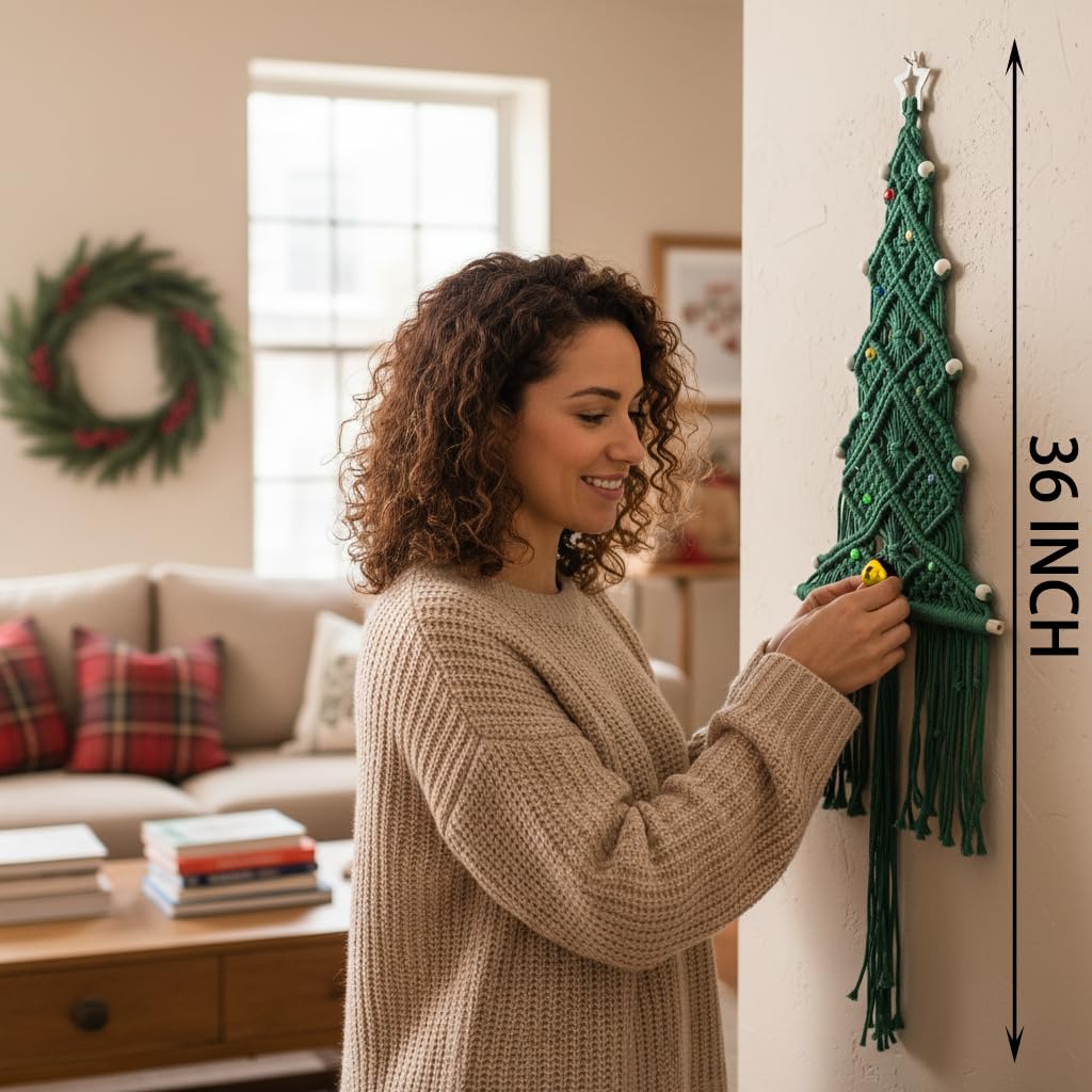 beausougon Large Macrame Christmas Tree Wall Hanging, Boho Holiday Tapestry, Unique Xmas Tree, Wall Art Decor for Living Room, Bedroom, Holiday Presents