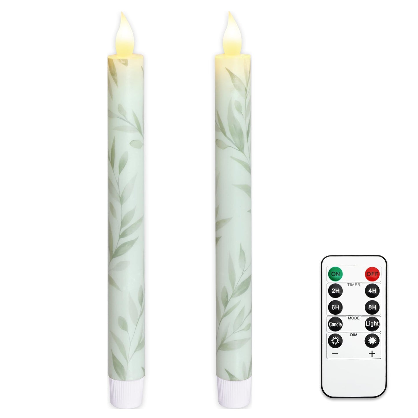 Willow Leaf Flameless Taper Candles with Remote & Timer Real Wax LED Taper Candles Flickering Candlesticks Battery Operated Candle for Home Wedding Party Summer Fall Christmas Decor 2 Pack 9.6"