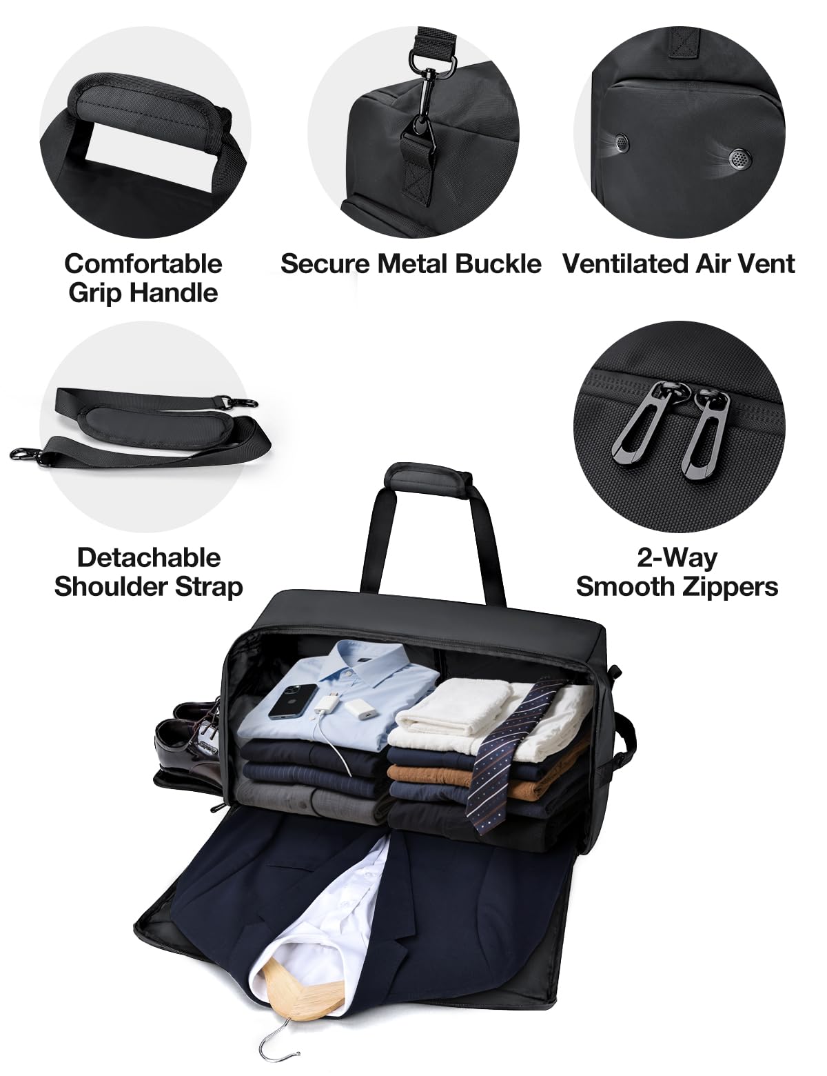 Noozion Garment Duffle Bag for Travel, 3-in-1 Convertible Carry On Suit Bag with Shoe Compartment, Lightweight Overnight Business Travel Bag for Men Women
