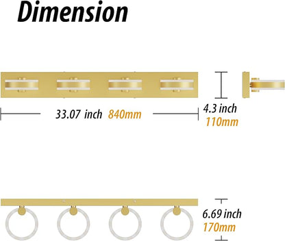 LED Bathroom Light Fixtures, 33inch Gold Vanity Lights, Modern 4 Light Acrylic Wall Sconces, 350° Rotatable Wall Lighting Fixture Over Mirror