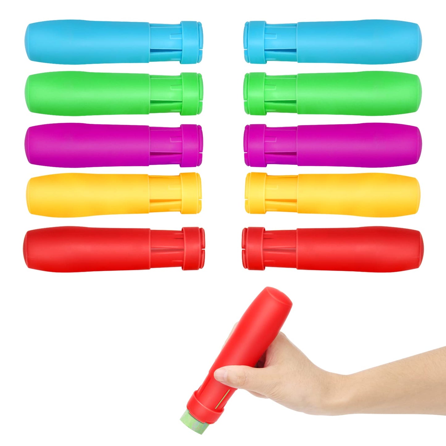 Windspeed Sidewalk Chalk Holder - 10 Pcs Railroad and Jumbo 1 Inch Plastic Holders for Kids, Teachers, Students, School, Office and Artists
