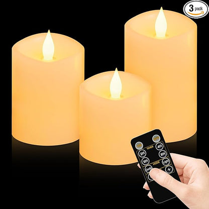 Realistic Flickering LED Flameless Candles with Timer - 3-Pack Battery-Powered Ivory Pillar Candles | Melt-Proof Plastic | Safe for Indoor/Outdoor Wedding, Birthday & Home Decor (3/4/5in Sizes)
