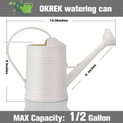 OKREK Plastic Watering Can for Indoor Plants Outdoor Garden Flowers - House Plant Watering Can with Sprinkler Head (1/2 Gallon, White)