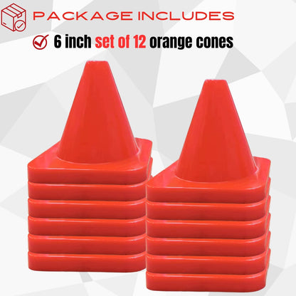 Versatyle 6in Heavy Duty Agility Training Cones for Soccer, Football, Basketball & Sports Drills, Flexible Motorcycle & Traffic Training Cones, Durable, Versatile, High Visibility (Set of 12, Orange)