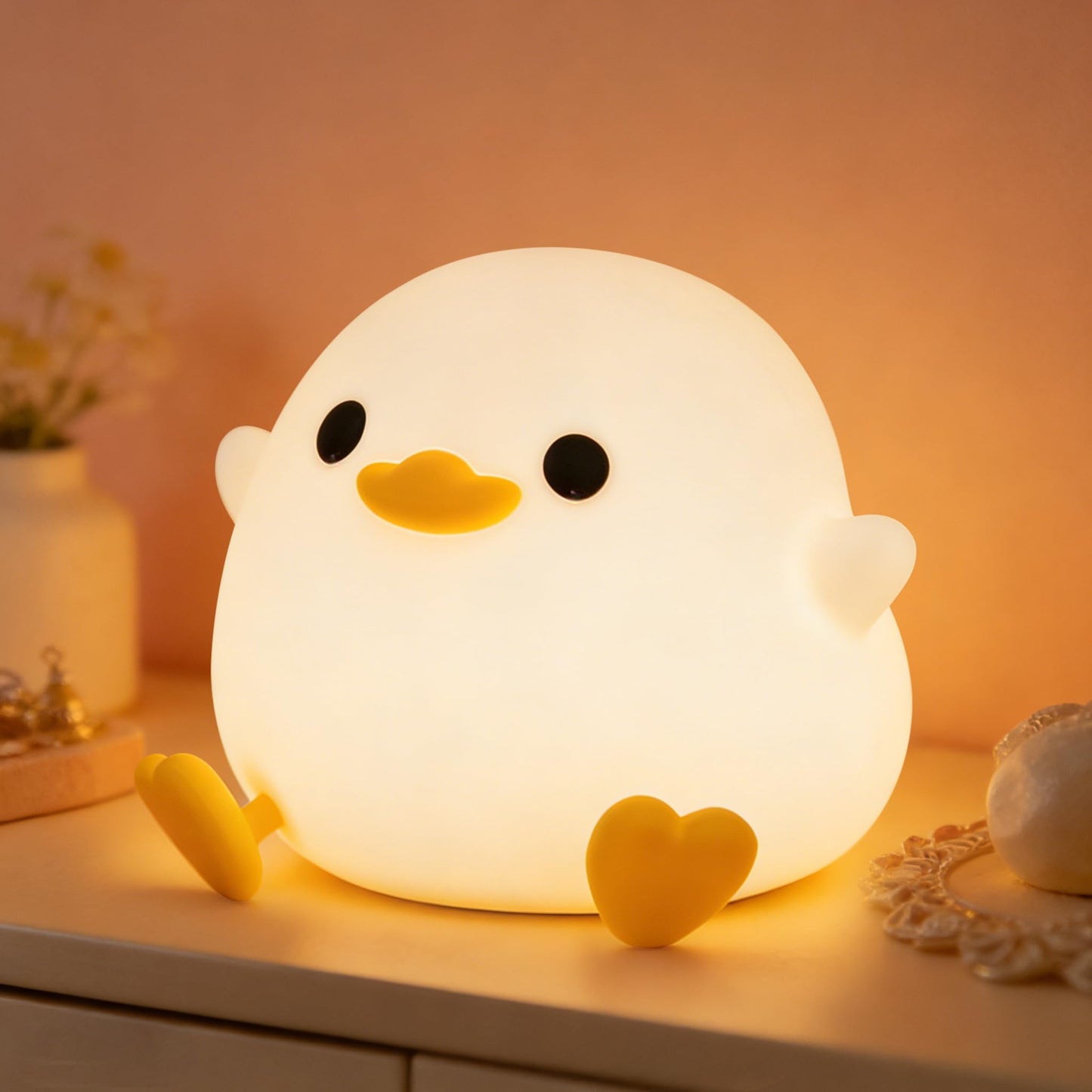 FAMIDUO Duck Night Light, Cute DoDo Duck Lamp, Squishy Silicone Dimmable Bedside Light for Baby Nursery with Timer, Rechargeable Touch Nightlight for Boys Girls Room Decor, Birthday Gift for Kids
