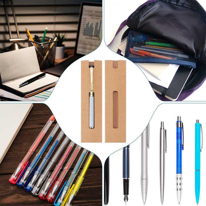 NBEADS 50 Pcs Kraft Pen Gift Boxes, Burlywood Slip-in Pen Packaging Box with Window for Pencil Ballpoint Fountain Pen Display Christmas Gift and Office School Supplies, 6.1x1.57inch