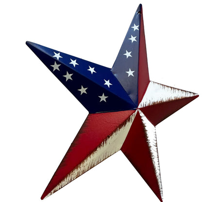 YUMBOR Rustic Metal 3D Barn Star Patriotic Wall Decoration July 4th Country Americana Patriotic Wall Ornament 8 inches