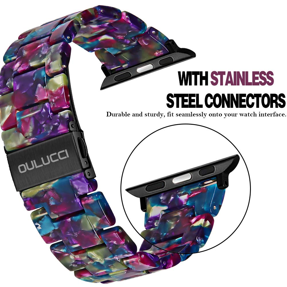 OULUCCI Compatible with Apple Watch Bands For Women, Fashion Resin iWatch Bands For Series 11 10 9 8 7 6 5 4 3 2 1 SE (Flower Purple Green, 38mm/40mm/41mm/42mm-Series11/10)
