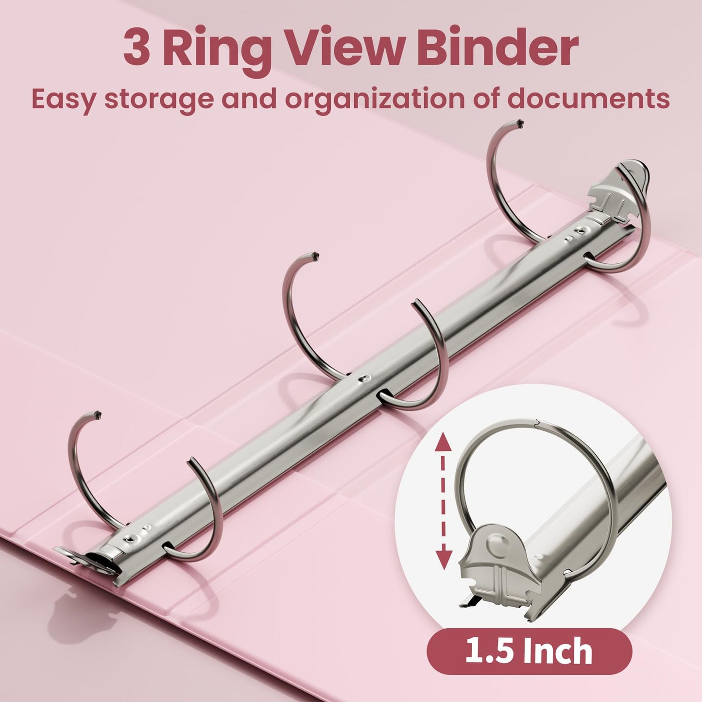 SUNEE 1.5 Inch Binders 3 Ring 4 Pack, Clear View 1 1/2 Inch Binders Three Ring PVC-Free (Fit 8.5x11 Inches) for School or Office Supplies, Assorted Pastel