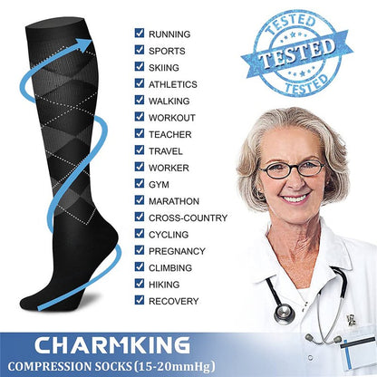 CHARMKING Compression Socks for Women & Men (8 Pairs) 15-20 mmHg Graduated Copper Support Calf Socks are Best for Pregnant, Nurses - Boost Performance, Circulation, Knee High Wide Calf(L/XL, Multi 18)