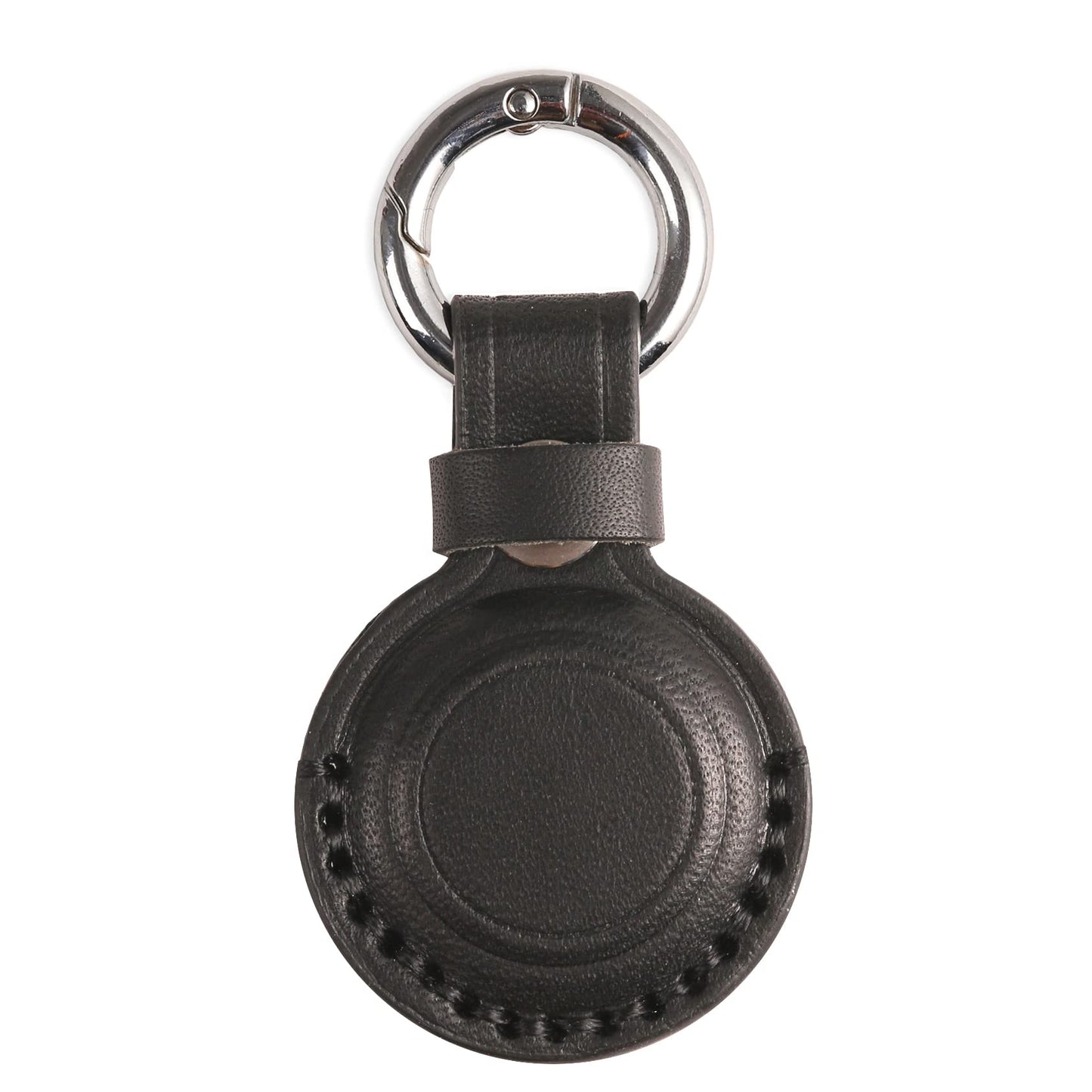KEEPXYZ Genuine Leather Keychain Holder Compatible with Airtag, Secure for Air Tag Keychain Holder Case Cover Key Chain Ring Accessories - Black V1.0