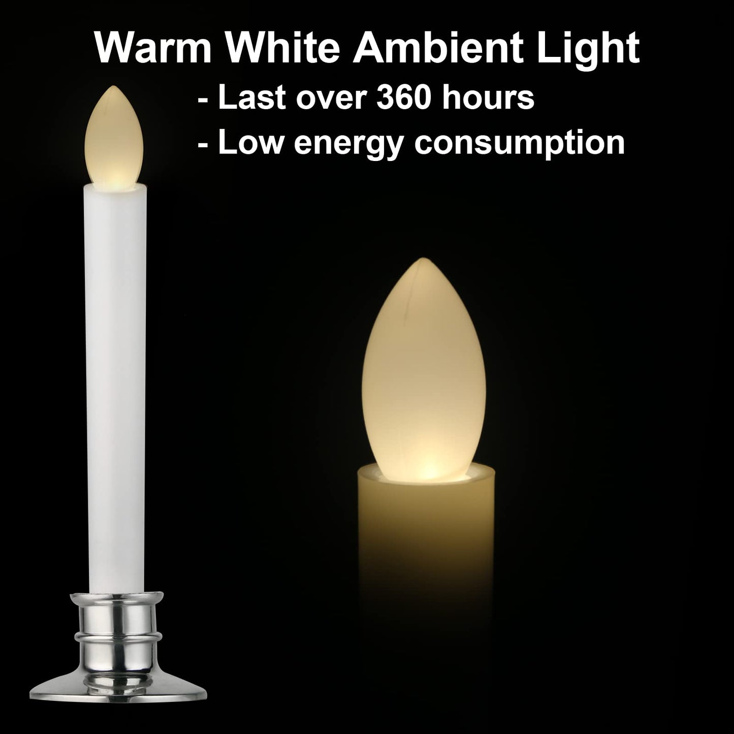 CelebrationLight 10 Pack Flameless Taper Candles with Remote/Timer, Battery Operated Flickering LED Window Candles, Vintage Christmas Electric Fake Candlesticks, Silver Holder