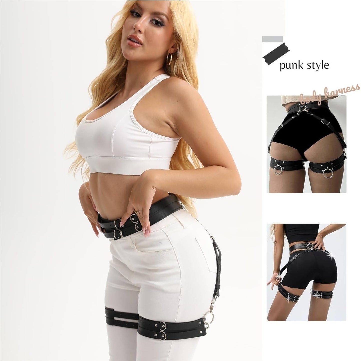 Women Punk Waist Belts PU Leather Fashion Goth Belt Rave Halloween Accessories Belt(Black)