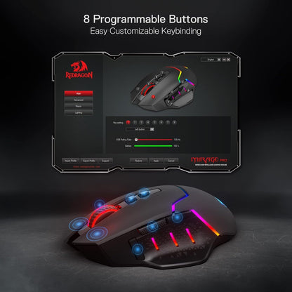 Redragon M690 PRO Wireless Gaming Mouse, 8000 DPI Wired/Wireless Gamer Mouse w/Rapid Fire Key, 8 Macro Buttons, Ergonomic Design for PC/Mac/Laptop, White