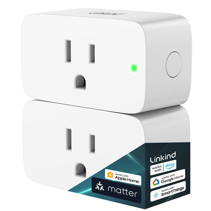 Linkind Matter Smart Plug with Remote, Work with Apple Home, Siri, Alexa, Google Home, SmartThings, Smart Outlet 15A/1800W Max, Smart Automation, Remote Control,Timer&Schedule, 2.4G Wi-Fi, 4 Pack