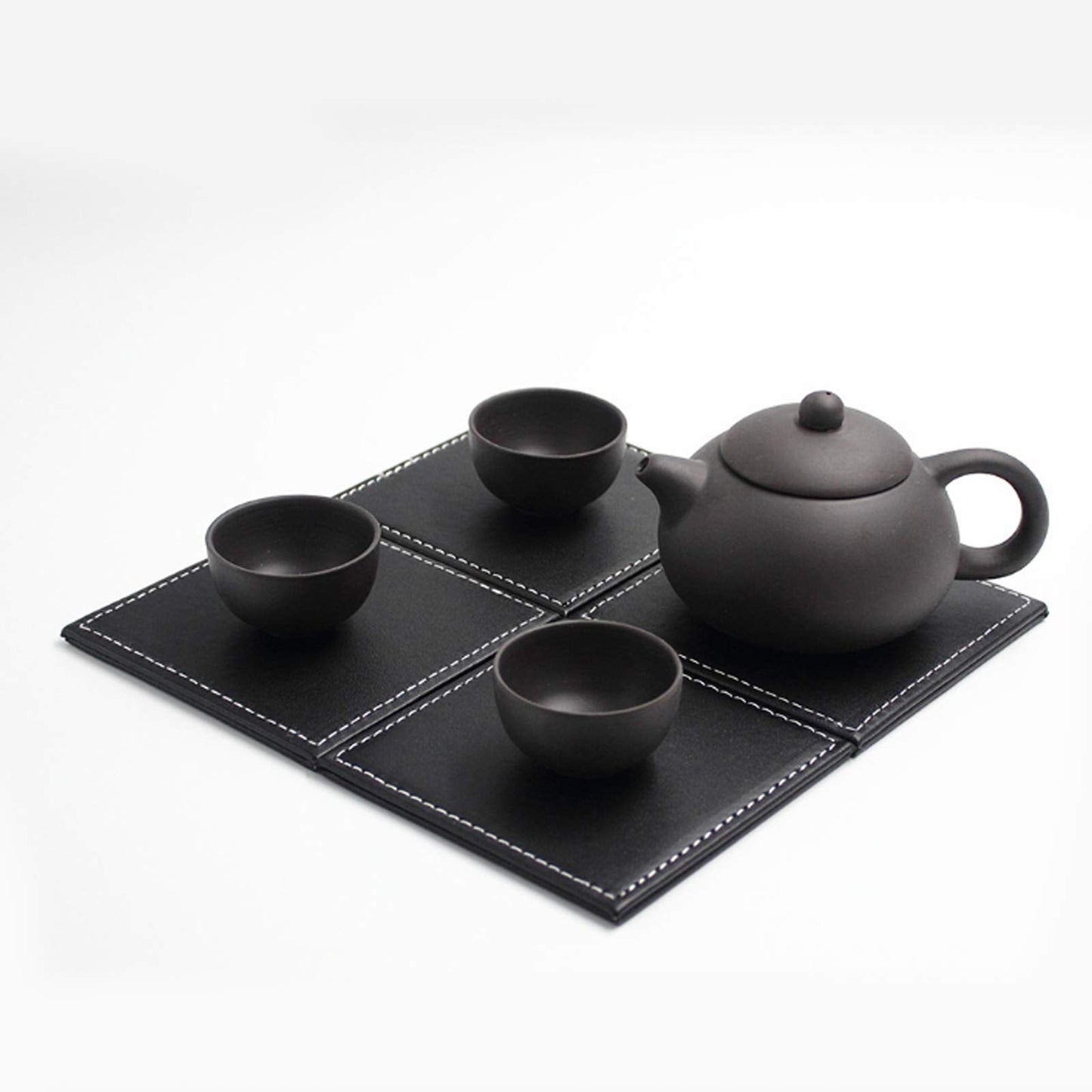 Semetall Drink Coasters 6 Pack Premium PU Leather Square Coasters for Drinks Heat Resistant Drinks Coasters with Coasters Storage Box Black Coaster Fit Common Size Drinking Glass(4"x4"x0.2")