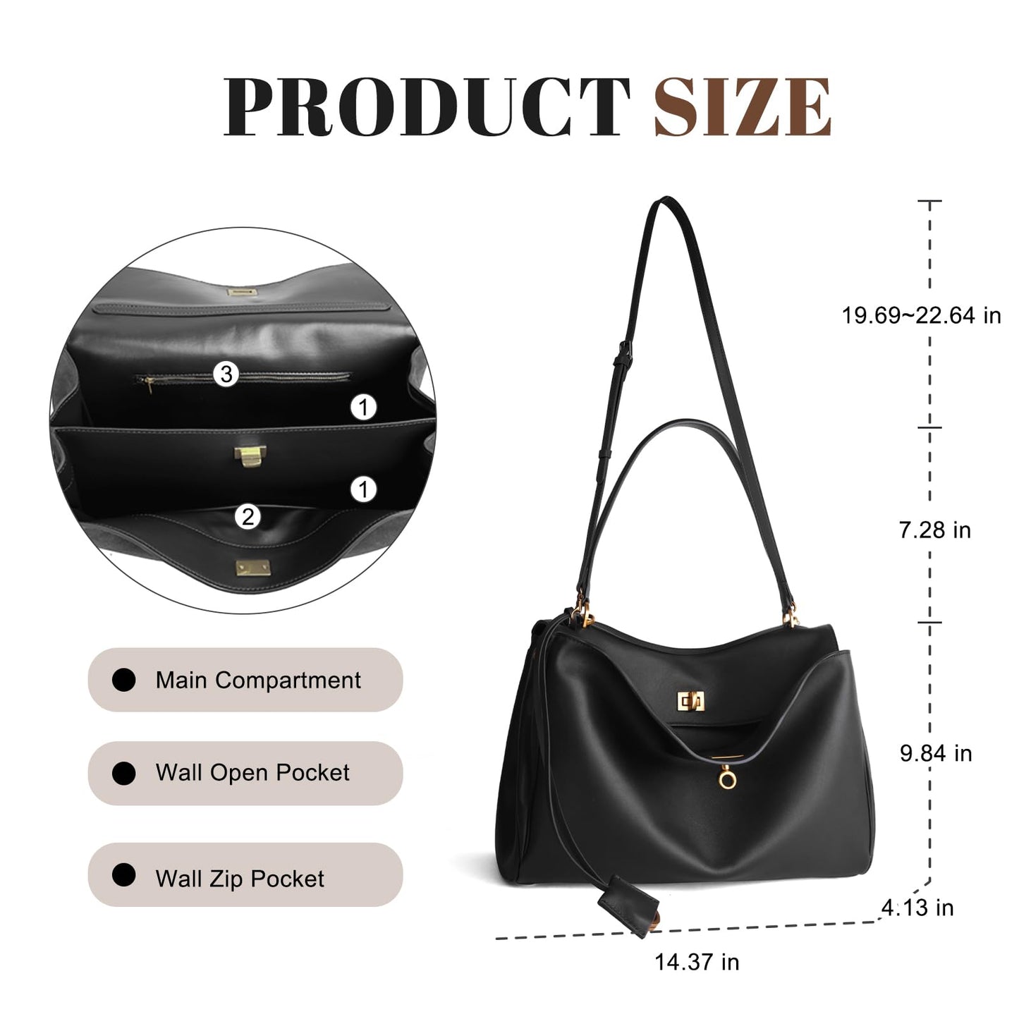 hedexe Genuine Leather Tote Bag for Women: Soft Leather Shoulder Handbags for Ladies - Large Satchel Purse for Travel Work(Black)