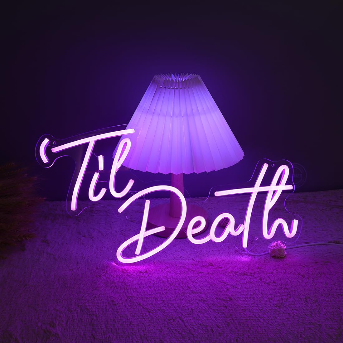Planzo Til Death LED Neon Light Signs Wedding Birthday Party Wall Decor Sign Home Bedroom Living Room Bar Pub Hanging Halloween Christmas Gifts USB 5V 17IN Indoors Purple