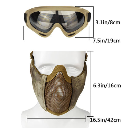 AOUTACC Airsoft Mask with Tactical Goggles,Airsoft Mask with Ear Protection, Airsoft Protective Gear Set for Adult Men Women BBS Paintball Shooting CS Survival Games Cosplay (at)