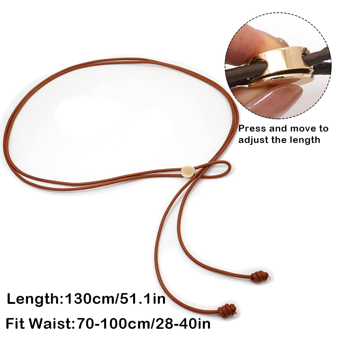 Buywis Women Skinny Belts Thin PU Leather Knotted Waist Belt for Dresses Brown Fit Waist 28"-40"