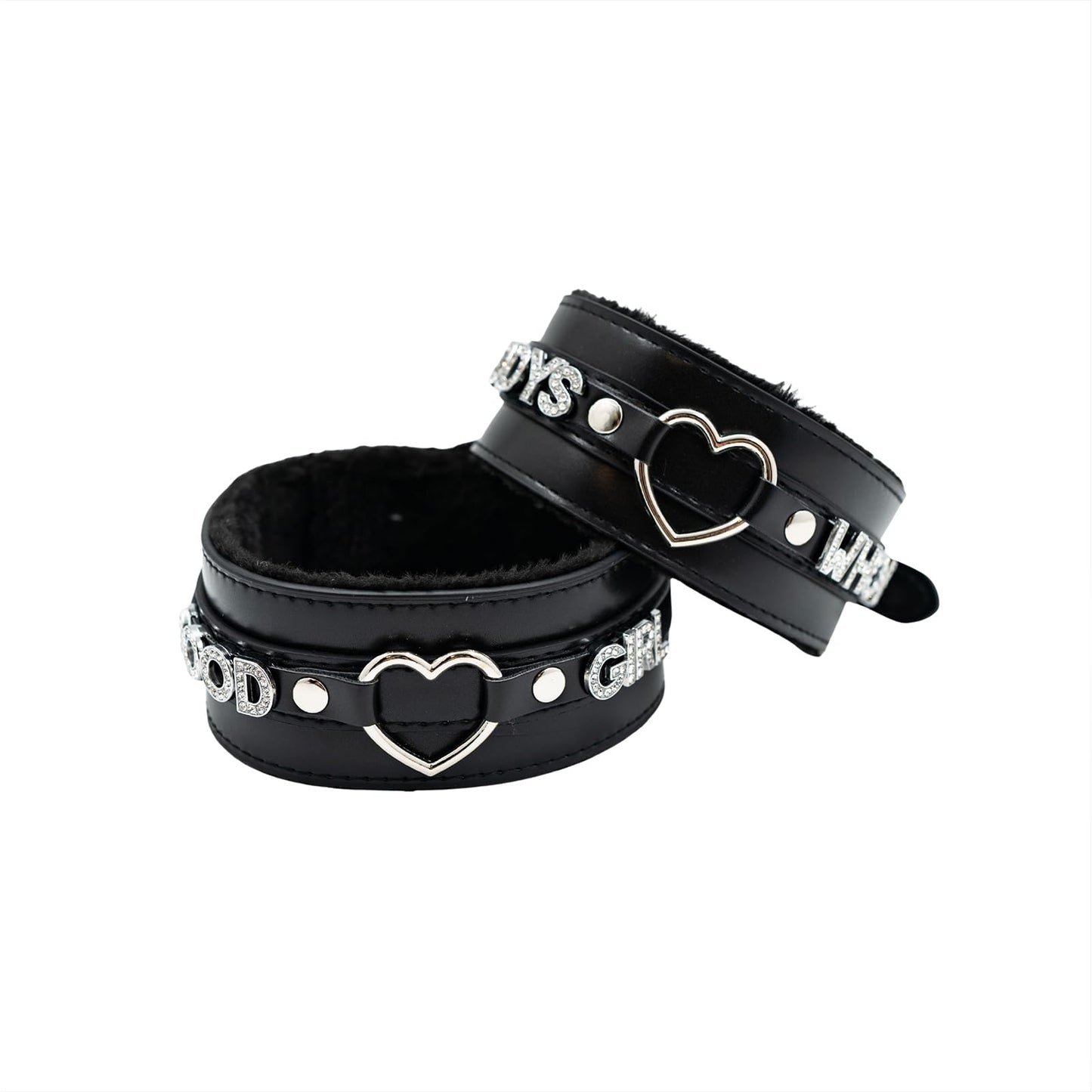 ADEMISHIA Pink Furry Heart O-ring Leather Choker Collar For Women, Handmade Punk Gothic Letter Necklace Adjustable Fashion Jewelry