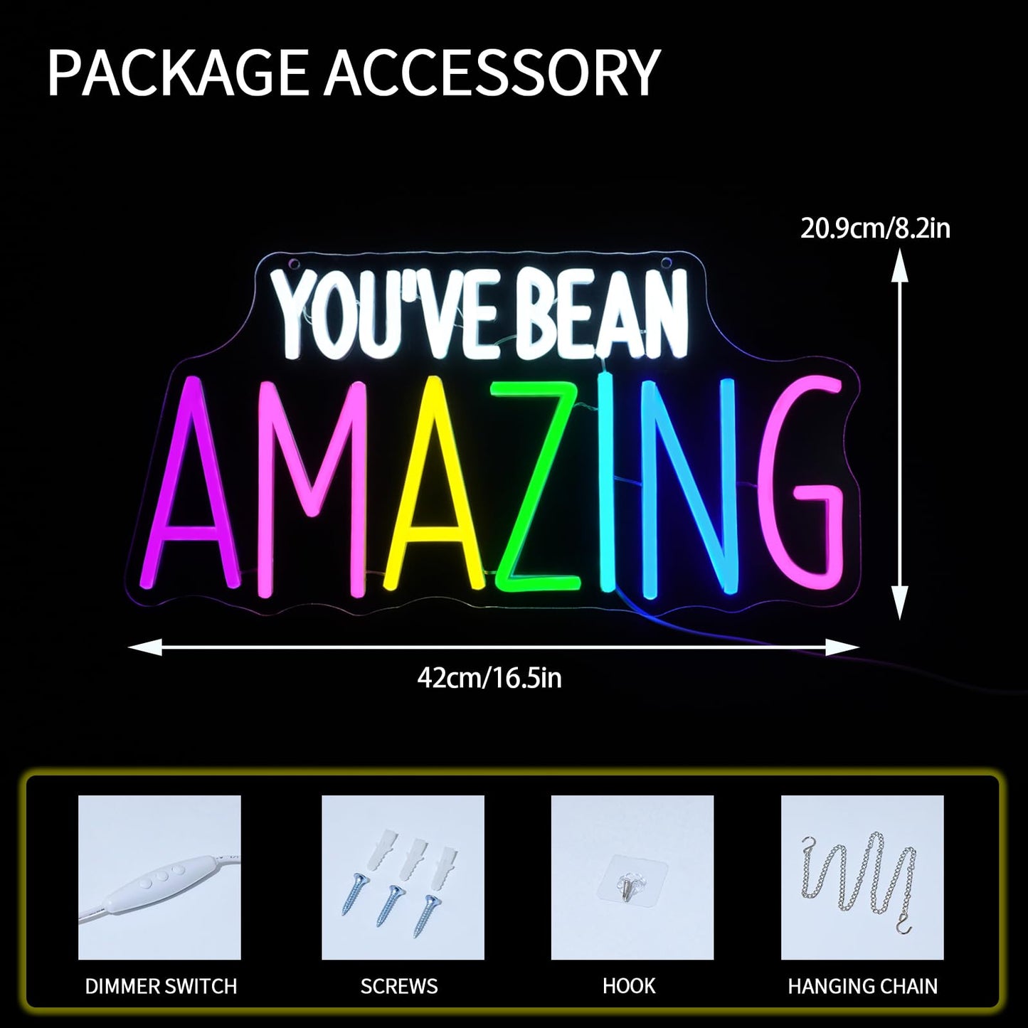 Virlusy You've Bean Amazing Neon Sign for Wall Decor Dimmable Positive Letters Led Light Up Signs LED Neon Light for Classroom Decor for Library Study Room Cafe Bedroom Art Decor Birthday Gift
