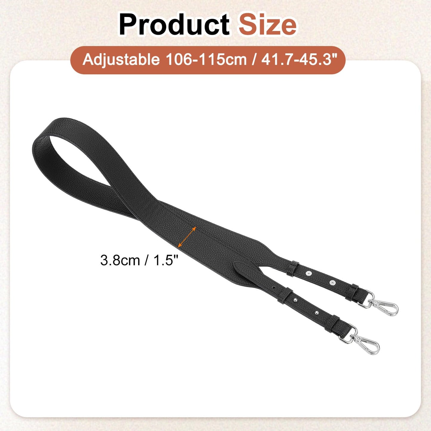 uxcell PU Leather Bag Strap, 41.7"-45.3" Adjustable Crossbody Replacement Straps 1.5" Width for Cross Body Bag, Shoulder Bag (Black, Silver Clasp)