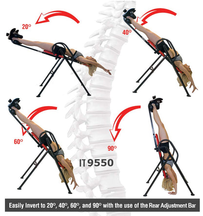 Body Vision IT9550 Deluxe Inversion Table with Adjustable Head Rest & Lumbar Support Pad, - Heavy Dutyup to 250 lbs., Red
