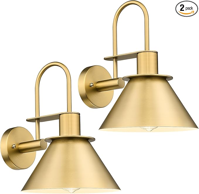 Wall Sconces for Bathroom Set of 2, HWH Wall Mount Lighting with Metal Shade, Gooseneck Gold Wall Lights for Living Room Mirror Kitchen, Gold Finish, 5HZG56BL-2 BG