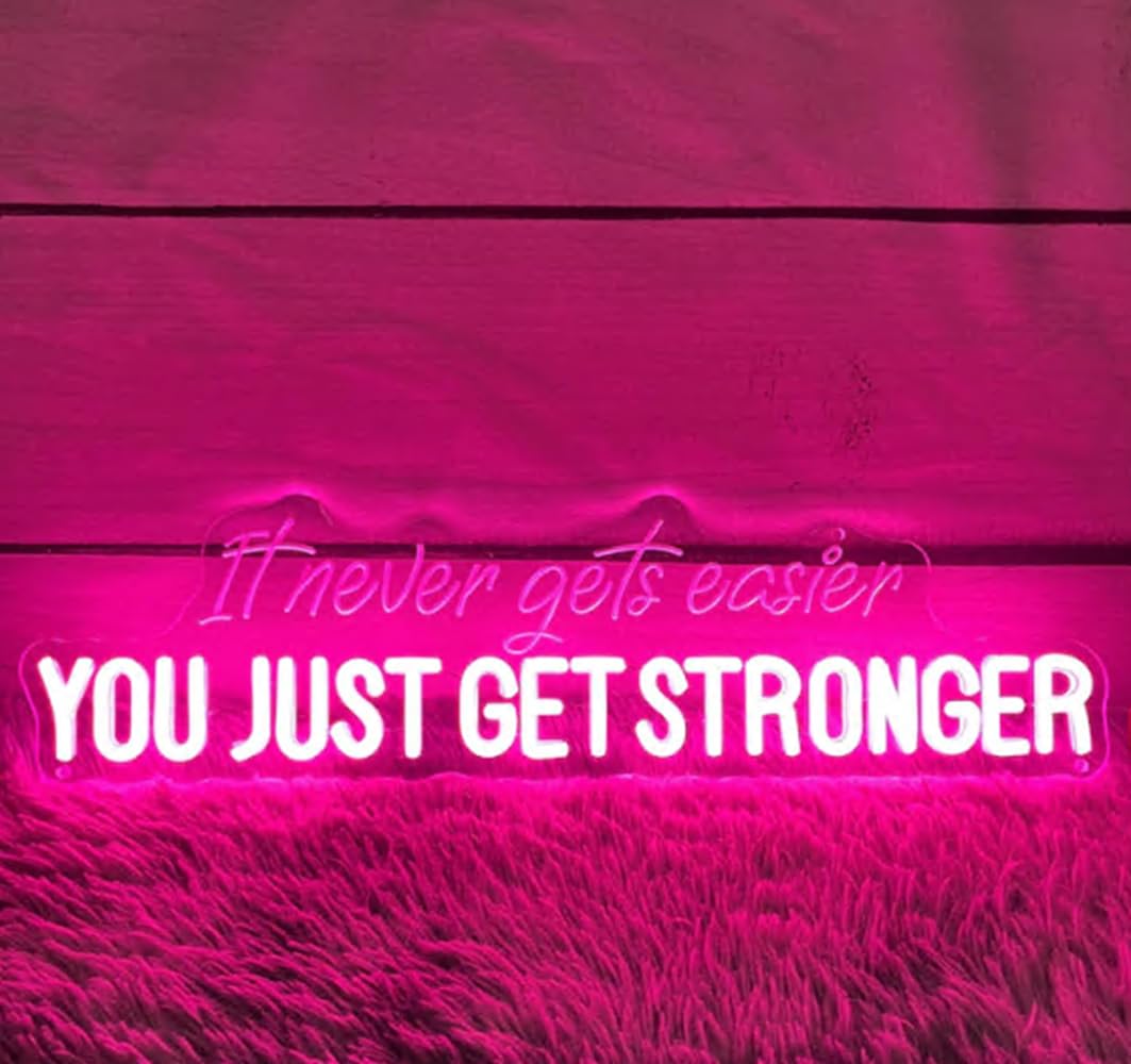 It Never Gets Easier You Just Get Stronger Neon Sign, Custom Home Gym LED Light, Motivational Quotes Sign, Gym Lover Gift Size:28inch