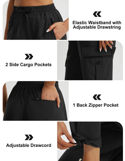 Libin Women's Hiking Cargo Pants 29" Lightweight Quick Dry Casual Work Tactical Safari Pants Water Resistant Outdoor Travel Camping Climbing Hunting Trendy Clothes, Black XXL