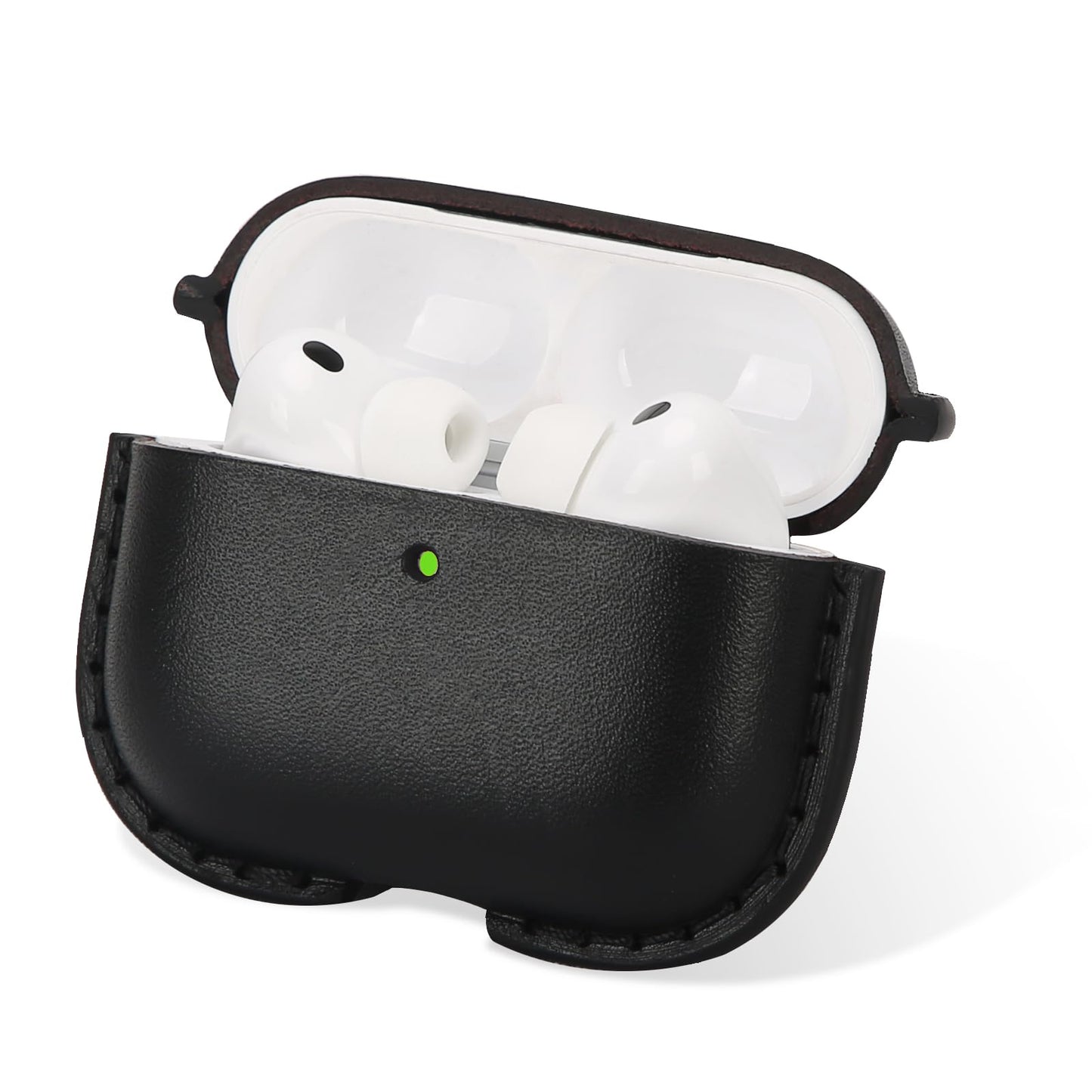 JusBumio Hand-Stitched Full Grain Vegetable Tanned Leather Case Compatible with AirPods Pro 3 (2025 Release), All-Leather Construction, MagSafe Ready, Unique Patina (Midnight Black)