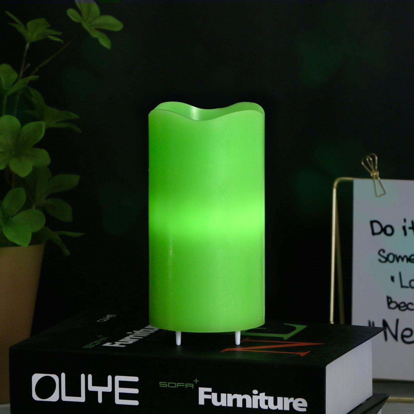 XingsLight St Patricks Day Decorations Flameless Candles with Lucky Clover Projector, Green LED Candle with Remote and Timer,2 Pack