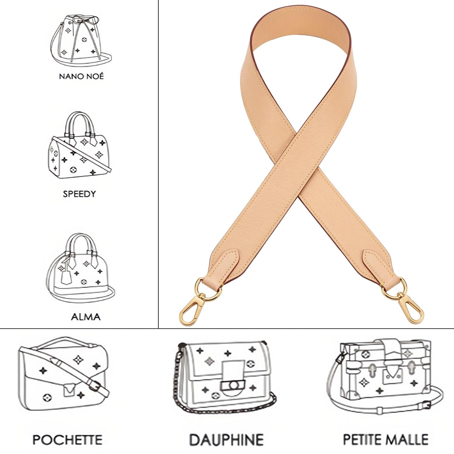 STBL Vachetta Leather Wide Straps Crossbody Replacement Bag Shoulder Strap for Neverful Graceful Speedy25 30 35 Tote Handbag Wide Shoulder Straps & DIY Leather Purse Strap (Beige)