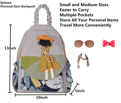 Qalmea Casual Mini Daypack for Girls Small Backpack for Women，Girl's Convertible Sling Bag Handmade Canvas Bags（Floral Patterns）