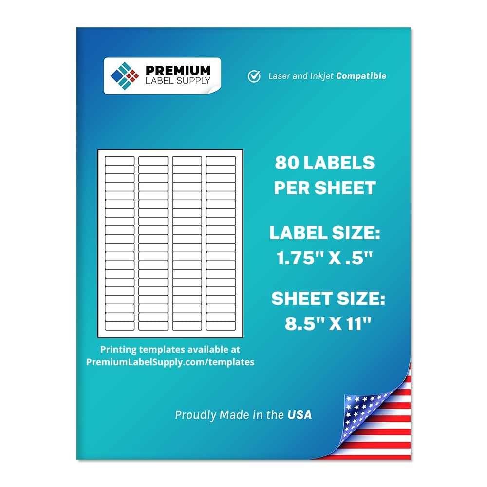Premium Label Supply White Sticker Return Address Labels – 1.75" x .5" – Laser/Inkjet Compatible – (80 per Sheet), 25 Sheets – 2000 Total Adhesive Labels