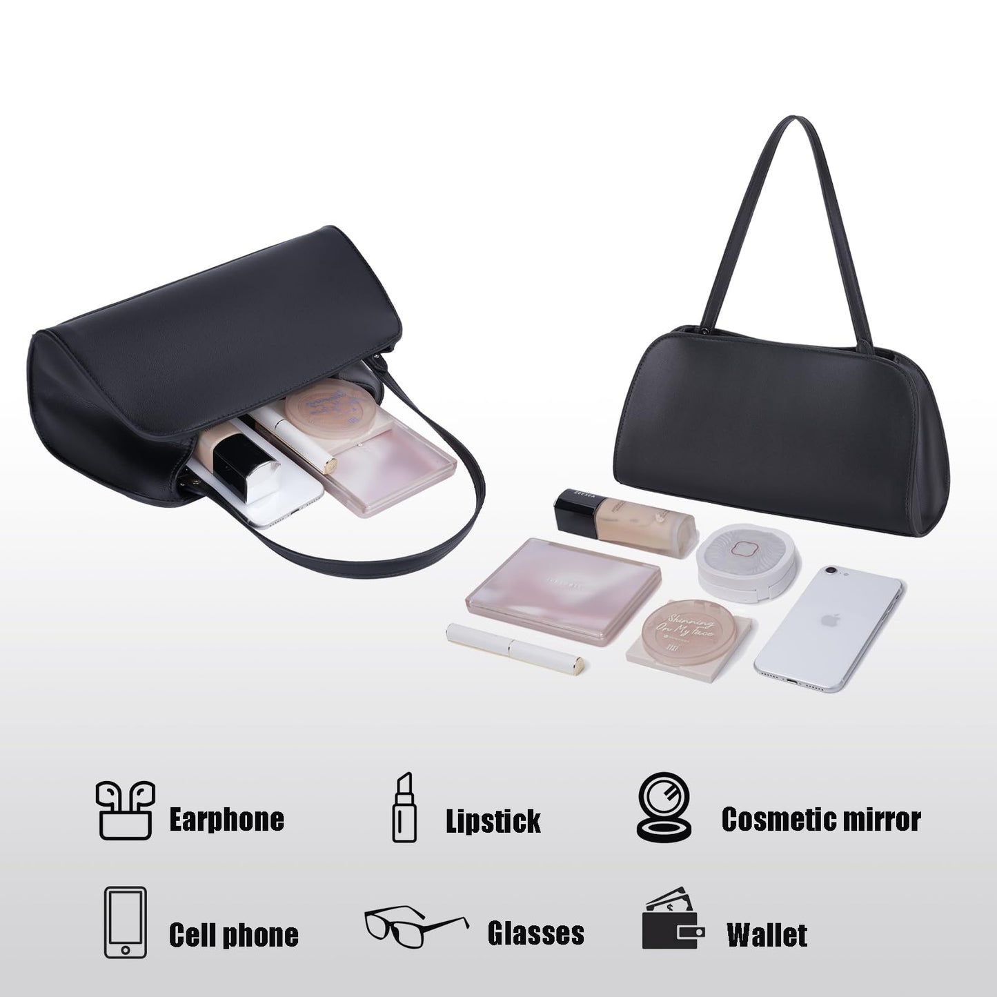 Quelis Small Leather Tote Bag，Clutch Purse with Shoulder Strap， Small Vegan Leather Handbag