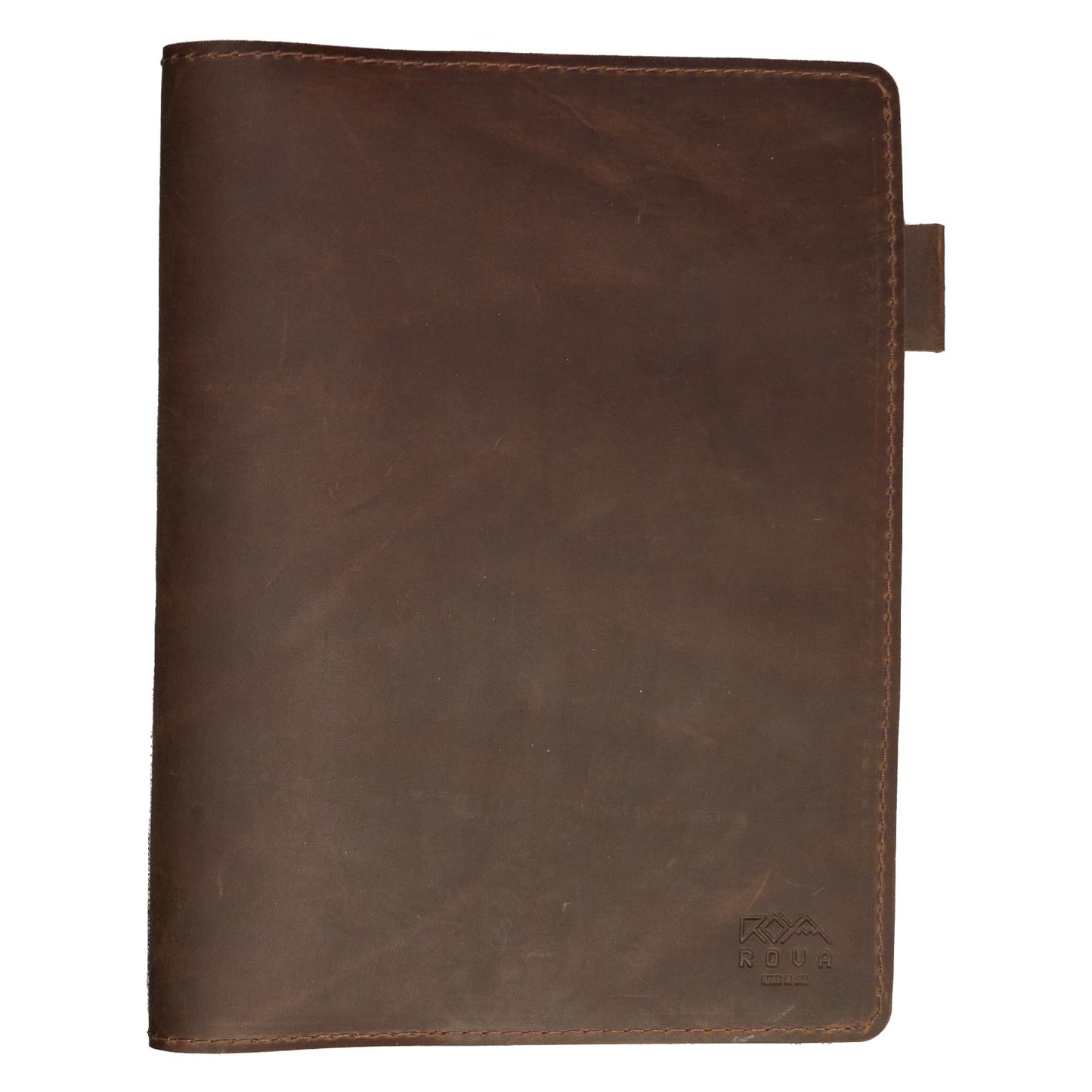 ROVA Full Grain Leather Notebook Journal Cover - Hand Crafted in the USA - Fits Moleskine XL (9.75" x 7.5") - Lay Flat Design with Pen Loop - Brown