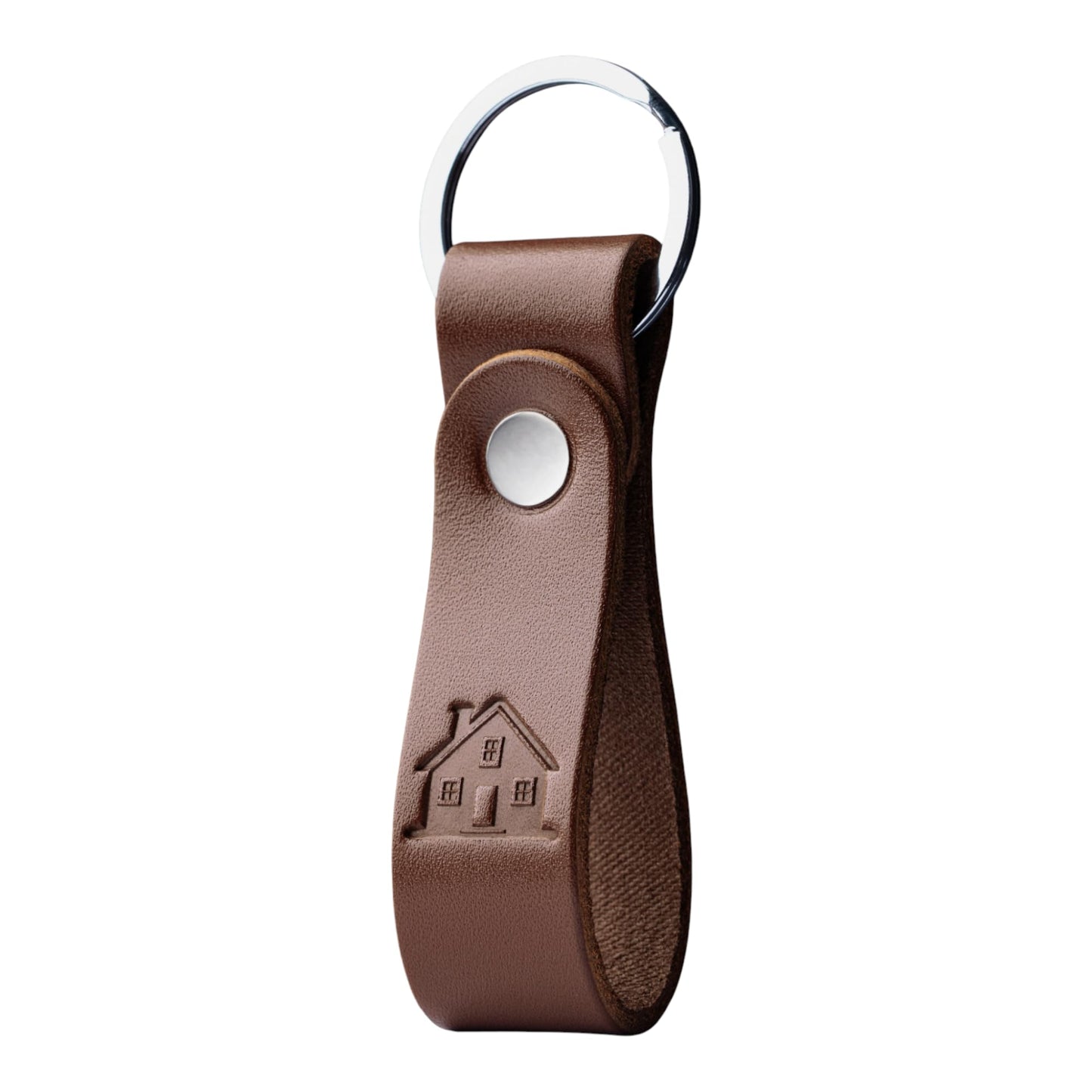 MAGOR Handmade Full Grain Leather Keychain Personalised Keychain for Men Women Car Key Ring Gift for Him Her Dad Mom Premium Brown Leather Keyring Hot Embossed Design (House)
